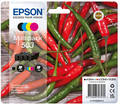 Epson 503 Serie Peperoncini - Cartucce per stampante getto d'inchiostro, Multipack 4 colori (Nero, Ciano, Magenta, Giallo), Formato STD, Stampe affidabili casa e ufficio, Confezione Retail