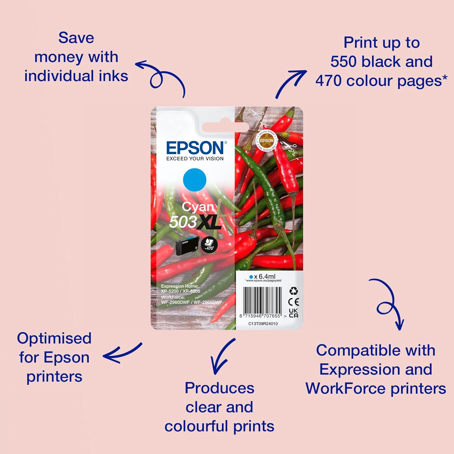 Epson 503XL Chillies, Genuine Cyan Ink Cartridge