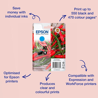 Epson 503XL Chillies, Genuine Cyan Ink Cartridge