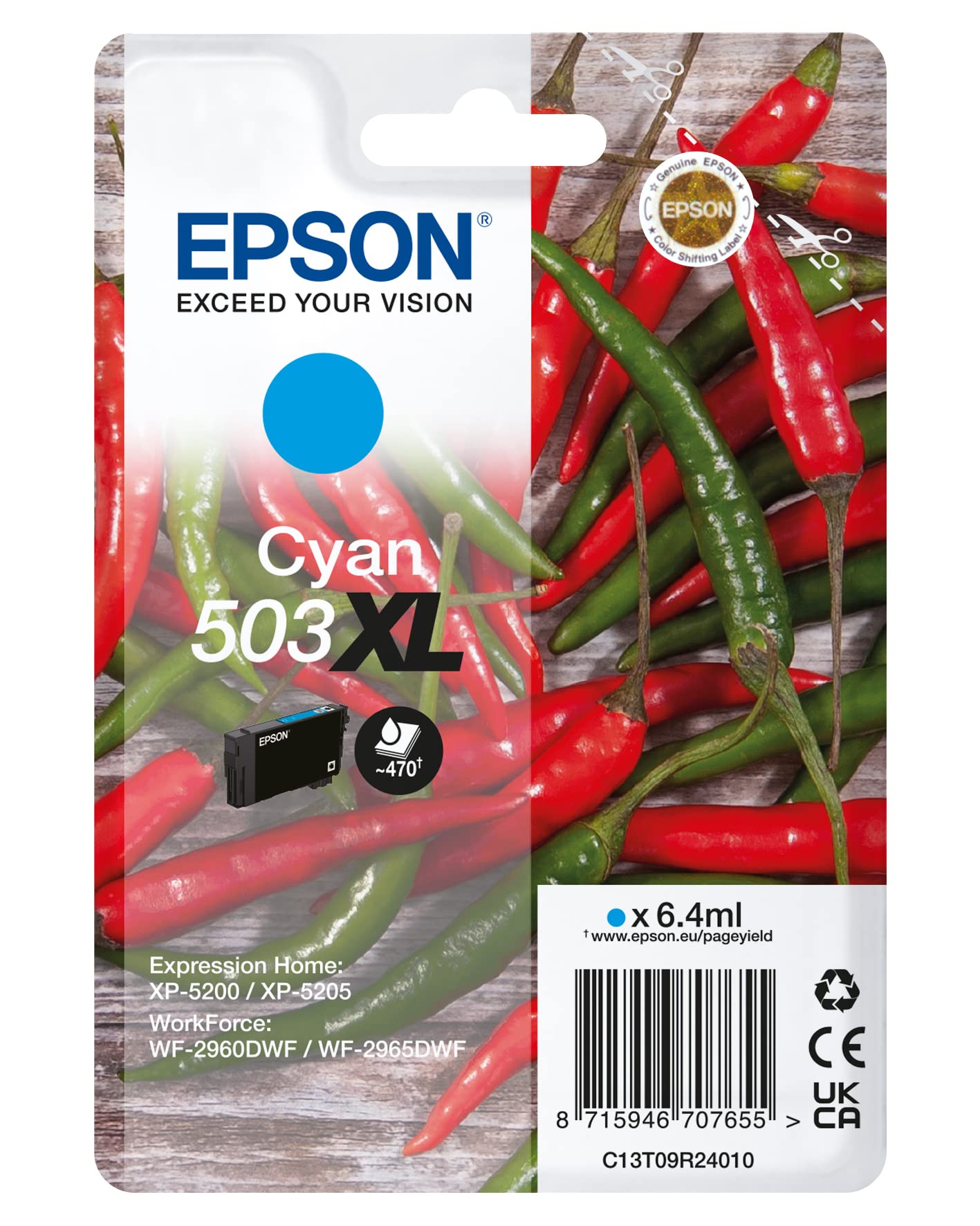 Epson 503XL Chillies, Genuine Cyan Ink Cartridge
