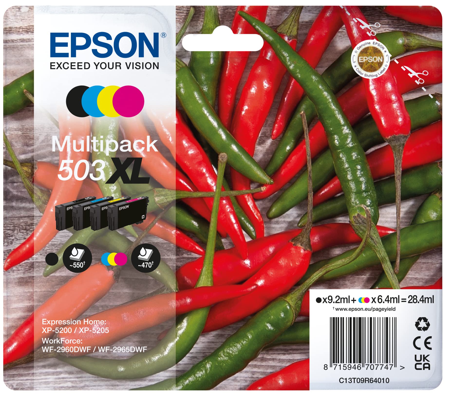 Epson 503XL Chillies, Genuine Multipack, 4-colours Ink Cartridges - C13T09R64010