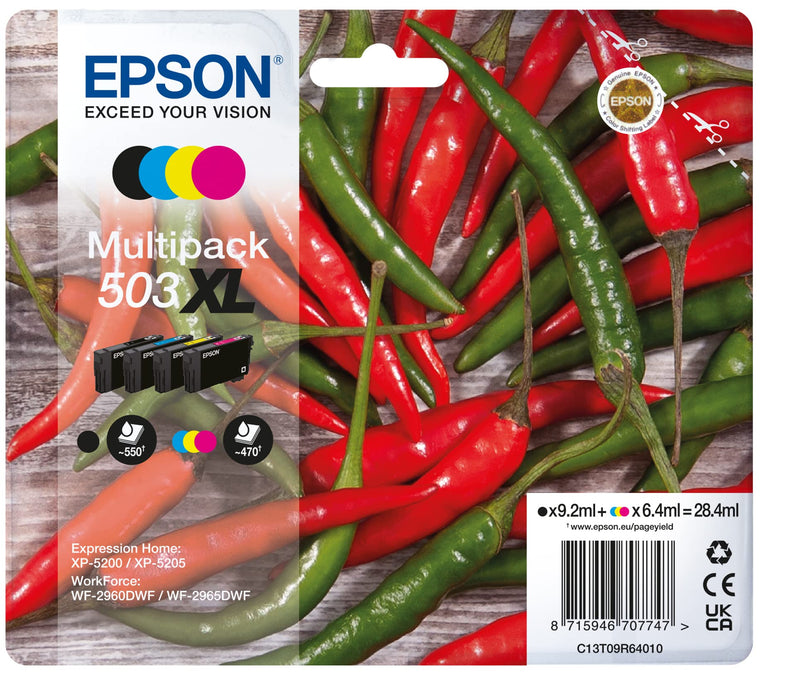 Epson 503XL Chillies, Genuine Multipack, 4-colours Ink Cartridges - C13T09R64010