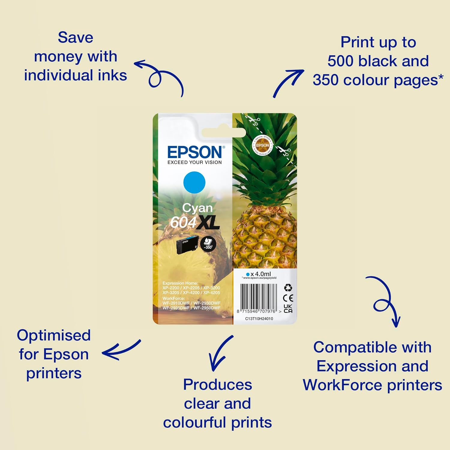 Epson 604XL Pineapple, Genuine Cyan Ink Cartridge