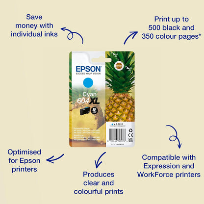 Epson 604XL Pineapple, Genuine Cyan Ink Cartridge