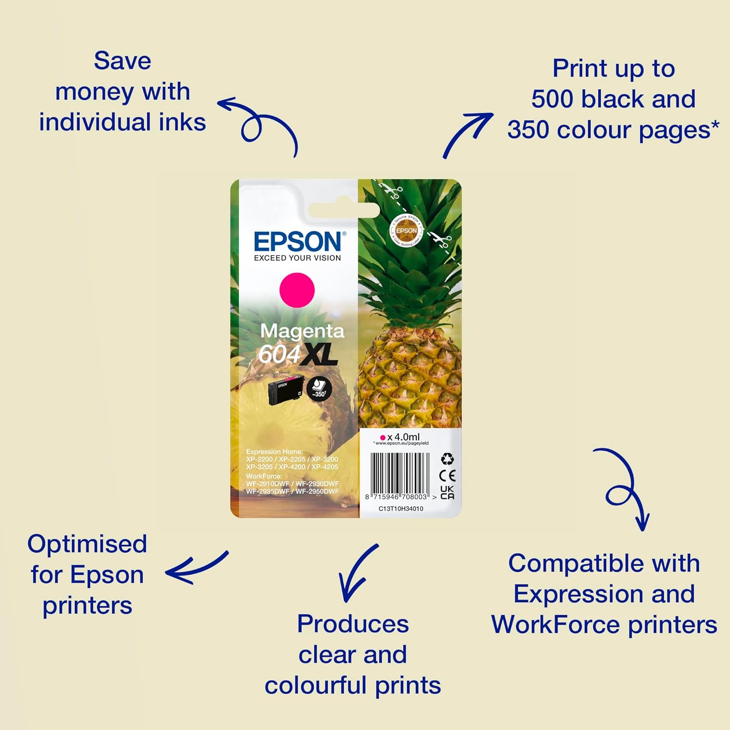 Epson 604XL Pineapple, Genuine Magenta Ink Cartridge