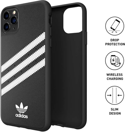 adidas Phone Case Compatible with iPhone 11 Pro Max Case, Originals Moulded TPU Three Stripes Protective Phone Cover, Black and White