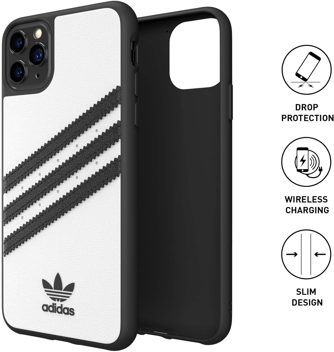 adidas Phone Case Compatible with iPhone 11 Pro Max Case, Originals Moulded TPU Protective Phone Cover, White and Black
