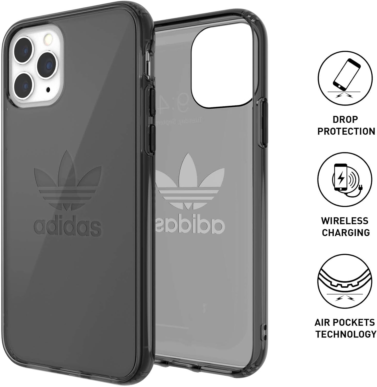 adidas Originals Compatible with iPhone 11 Pro Case, Large Logo Print Transparent Protective Mobile Phone Case – Black