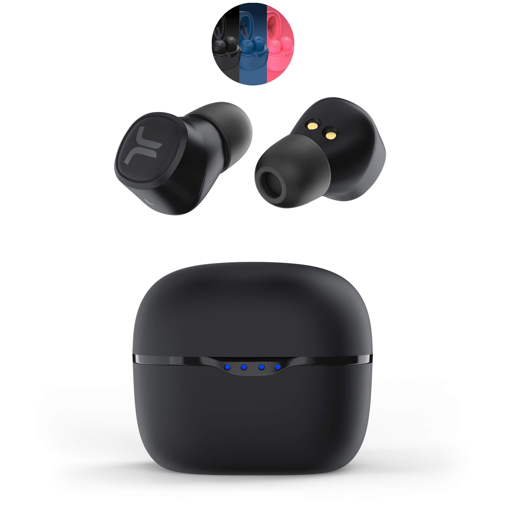 WESC True Wireless Headphones, Bluetooth Earphones with LED Wireless Charging Case, 20Hrs Playtime, Touch Control, IPX4 Water Resistant Earbuds - Black