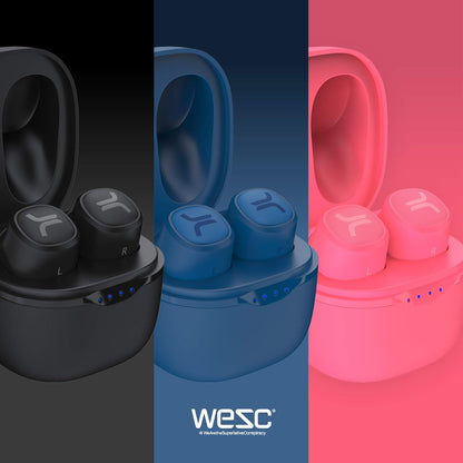 WESC True Wireless Headphones, Bluetooth Earphones with LED Wireless Charging Case, 20Hrs Playtime, Touch Control, IPX4 Water Resistant Earbuds - Black