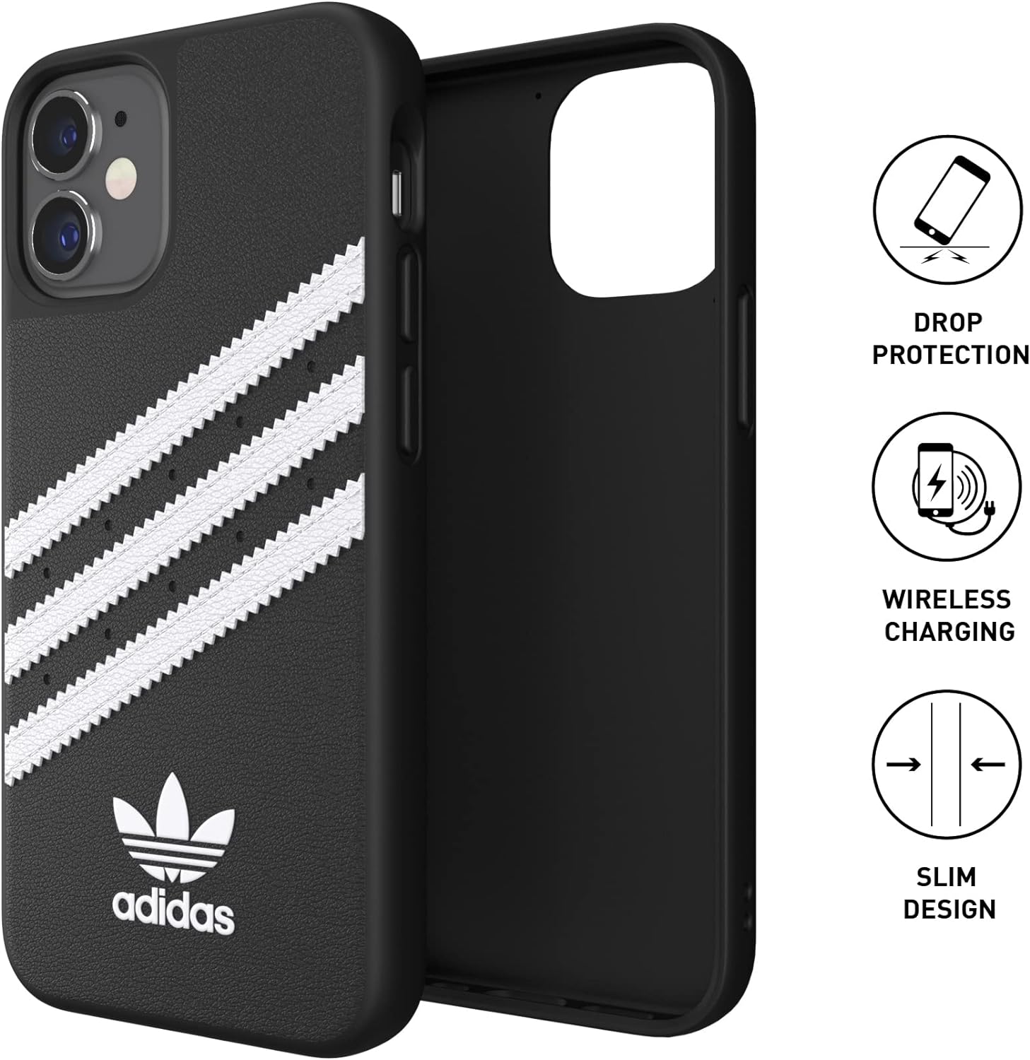 adidas 42229 Phone Case Designed for iPhone 12 Mini Case, 5.4 Inches, Drop Tested Cases, Shockproof Raised Edges, Originals Moulded PU Protective Cover, Black and White