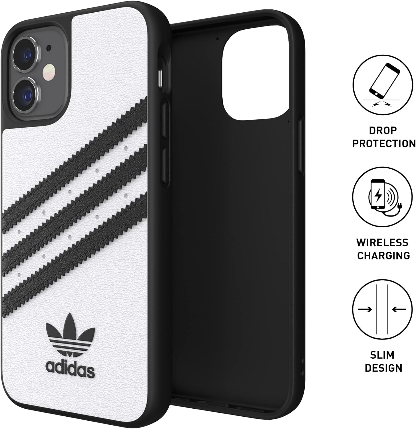 adidas Phone Case Designed for iPhone 12 Mini Case, 5.4 Inches, Drop Tested Cases, Shockproof Raised Edges, Originals Moulded PU Protective Cover, White and Black
