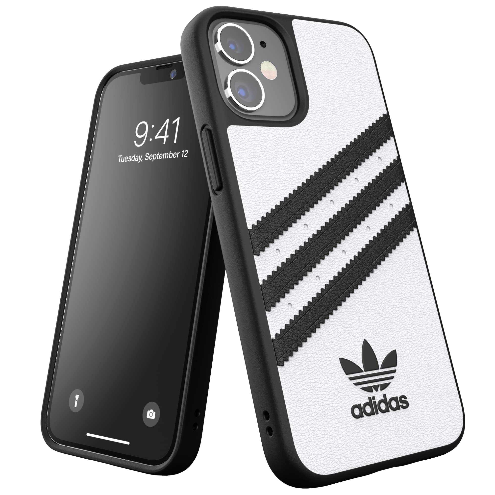 adidas Phone Case Designed for iPhone 12 Mini Case, 5.4 Inches, Drop Tested Cases, Shockproof Raised Edges, Originals Moulded PU Protective Cover, White and Black