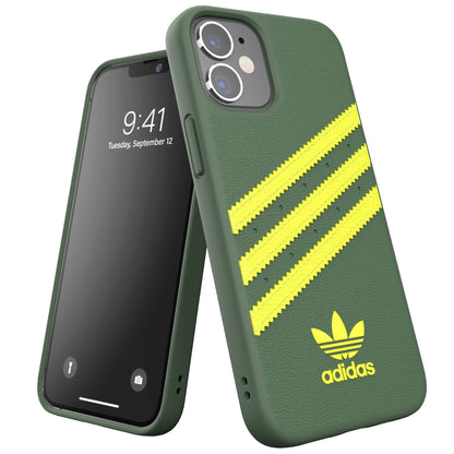 adidas Case Designed for iPhone 12 Mini 5.4 Booklet Drop Tested Cases Shockproof Raised Edges Original Protective Case Wild Pine/Acid Yellow