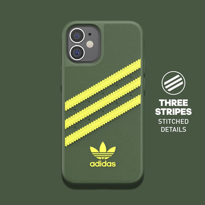 adidas Case Designed for iPhone 12 Mini 5.4 Booklet Drop Tested Cases Shockproof Raised Edges Original Protective Case Wild Pine/Acid Yellow
