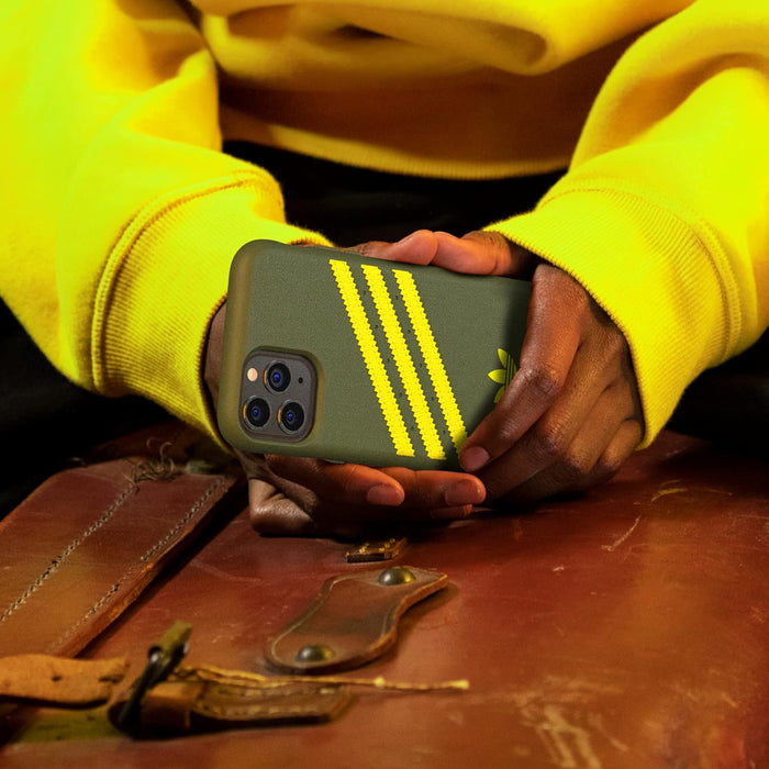 adidas Case Designed for iPhone 12 Mini 5.4 Booklet Drop Tested Cases Shockproof Raised Edges Original Protective Case Wild Pine/Acid Yellow