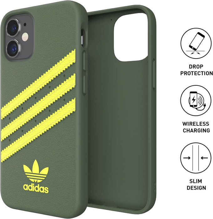 adidas Case Designed for iPhone 12 Mini 5.4 Booklet Drop Tested Cases Shockproof Raised Edges Original Protective Case Wild Pine/Acid Yellow
