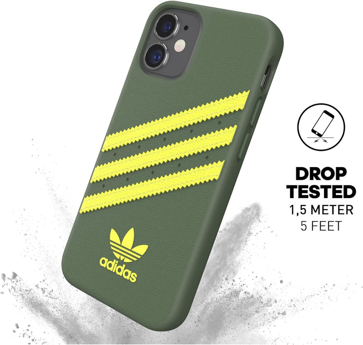 adidas Case Designed for iPhone 12 Mini 5.4 Booklet Drop Tested Cases Shockproof Raised Edges Original Protective Case Wild Pine/Acid Yellow