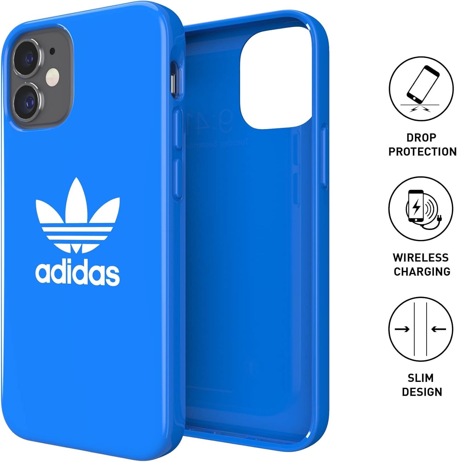adidas Coque conçue pour iPhone 12 Mini 5.4, Coque résistante aux Chutes, Bords surélevés, Bleu