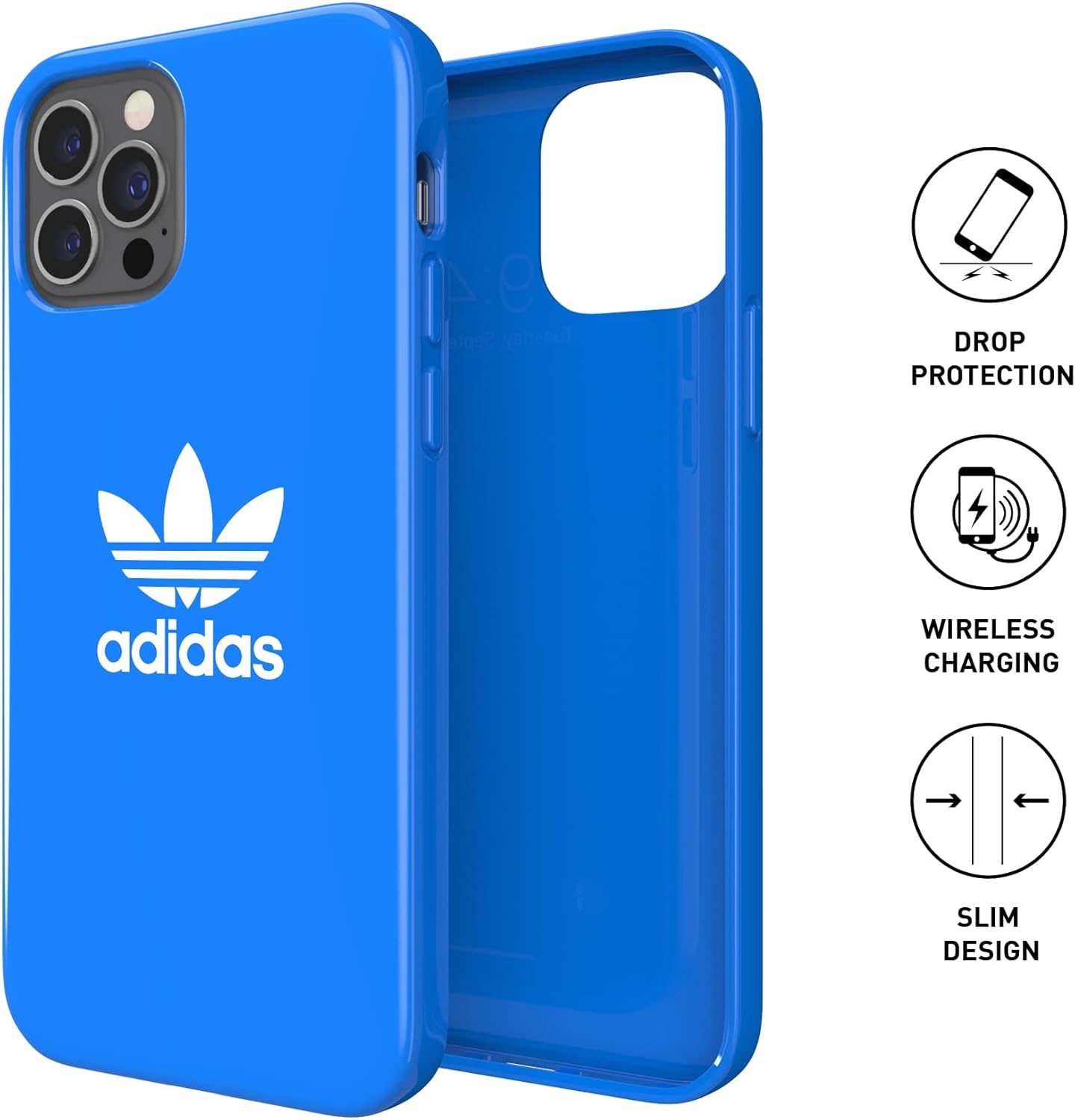 adidas 42289 Custodia progettata per iPhone 12 / iPhone 12 Pro 6.1, cover testate a caduta, bordi rialzati antiurto originale, colore: blu