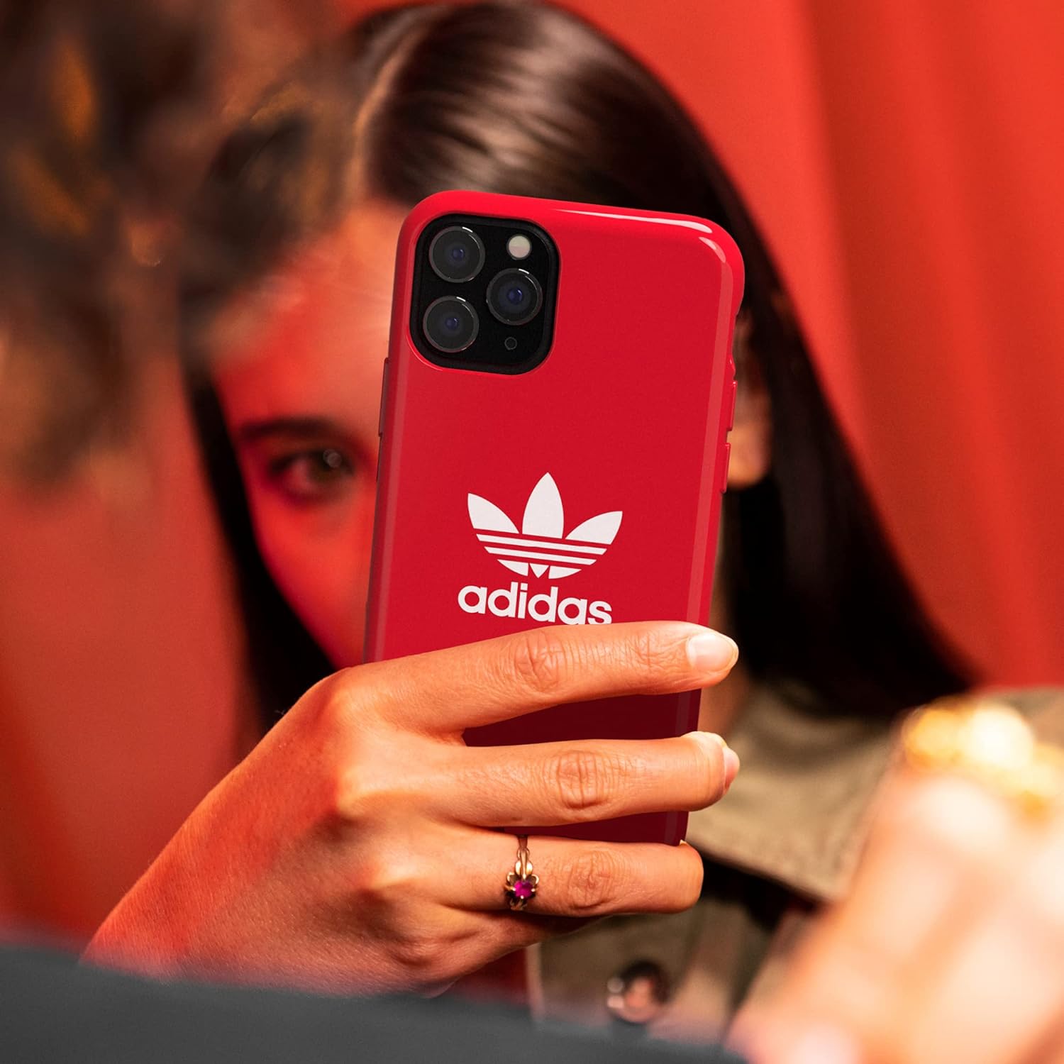 adidas Case Designed for iPhone 12 Mini 5.4, Drop Tested Cases, Shockproof Raised Edges, Original Snap Case Protective Cover, Scarlet Red