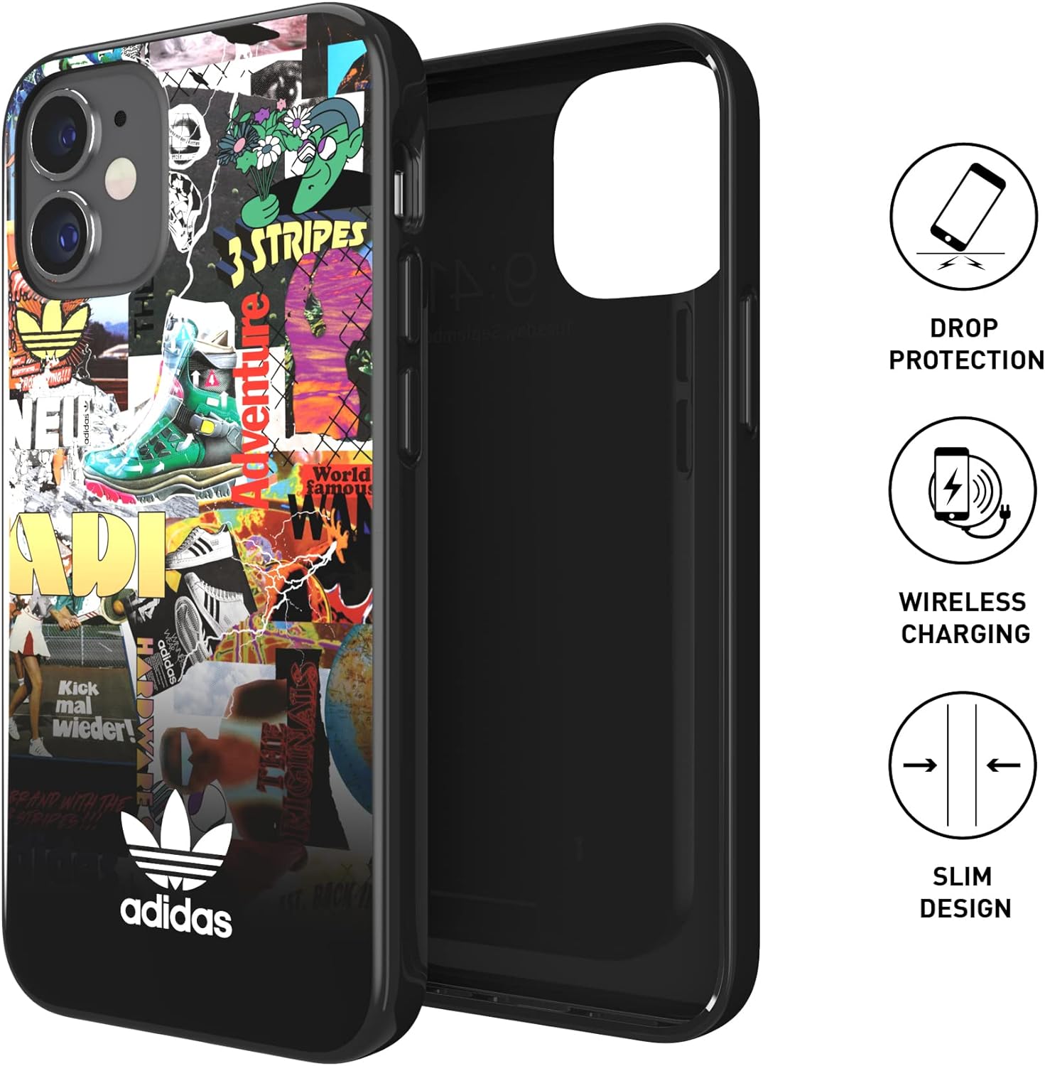 adidas Phone Case Designed for iPhone 12 Mini 5.4, Drop Tested Cases, Shockproof Raised Edges, Originals Protective Cover, Colourful Graphic