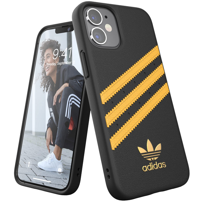 adidas Custodia progettata per iPhone 12 Mini 5.4, custodia testata contro cadute, bordi rialzati antiurto, custodia protettiva originale modellata, nero/oro
