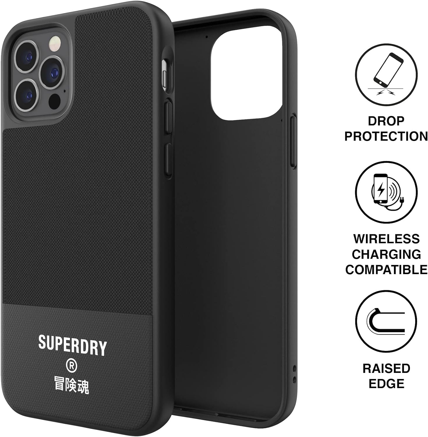 Superdry iPhone 12 / iPhone 12 Pro 6.1 Case, Black Moulded Canvas Case for iPhone 12 / iPhone 12 Pro 6.1