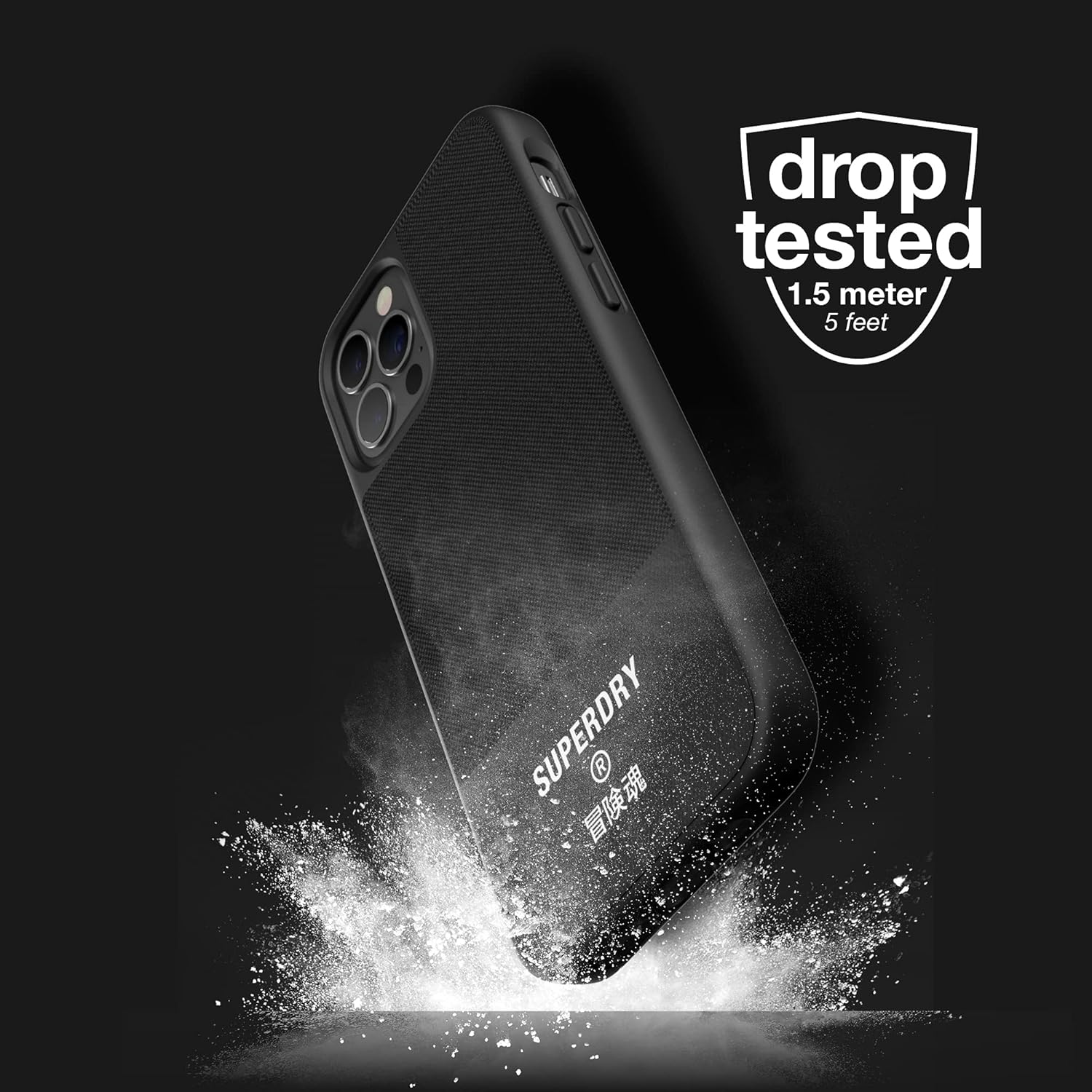 Superdry iPhone 12 / iPhone 12 Pro 6.1 Case, Black Moulded Canvas Case for iPhone 12 / iPhone 12 Pro 6.1