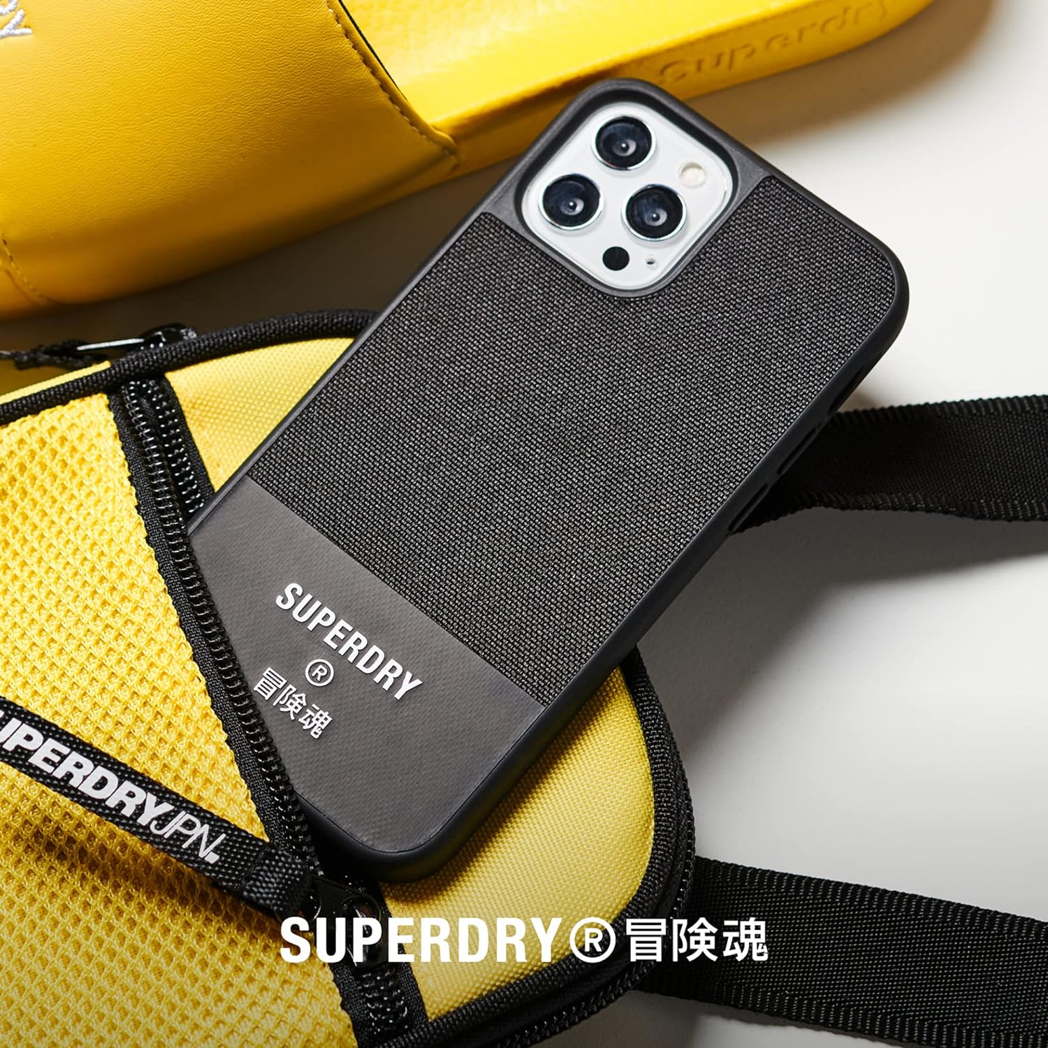 Superdry iPhone 12 / iPhone 12 Pro 6.1 Case, Black Moulded Canvas Case for iPhone 12 / iPhone 12 Pro 6.1