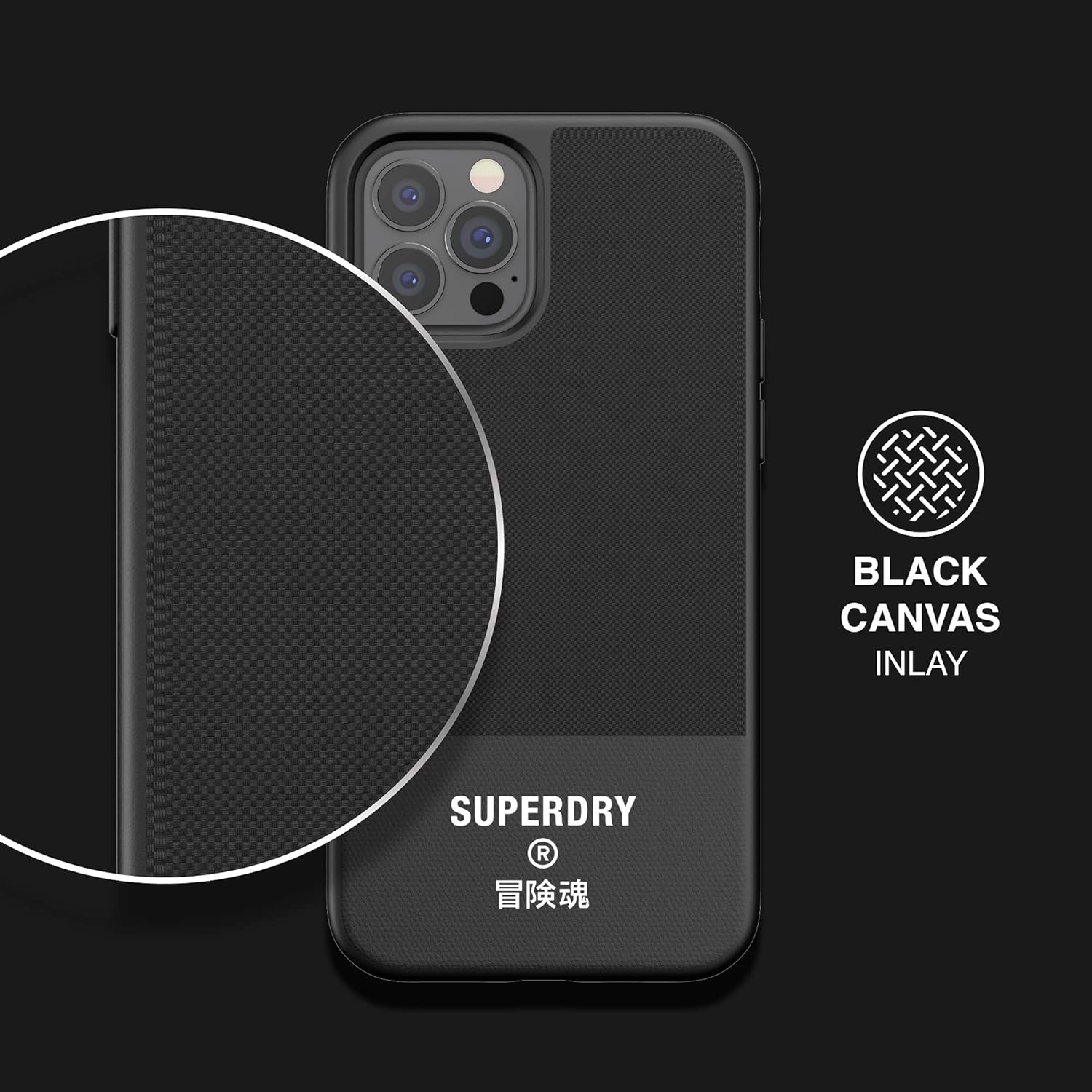 Superdry iPhone 12 / iPhone 12 Pro 6.1 Case, Black Moulded Canvas Case for iPhone 12 / iPhone 12 Pro 6.1
