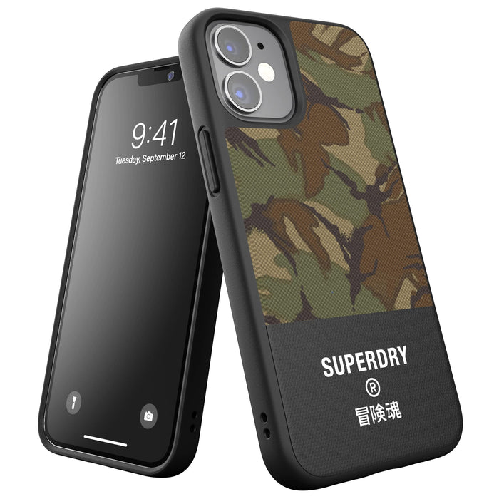 Superdry Custodia per cellulare compatibile con iPhone 12 Mini 5.4, custodia protettiva in tela stampata per iPhone 12 Mini 5.4, verde mimetico, 42587
