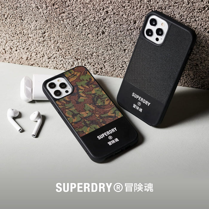 Superdry Custodia per cellulare compatibile con iPhone 12 Mini 5.4, custodia protettiva in tela stampata per iPhone 12 Mini 5.4, verde mimetico, 42587
