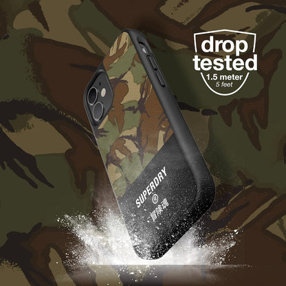 Superdry Custodia per cellulare compatibile con iPhone 12 Mini 5.4, custodia protettiva in tela stampata per iPhone 12 Mini 5.4, verde mimetico, 42587