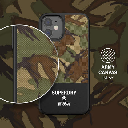 Superdry Custodia per cellulare compatibile con iPhone 12 Mini 5.4, custodia protettiva in tela stampata per iPhone 12 Mini 5.4, verde mimetico, 42587