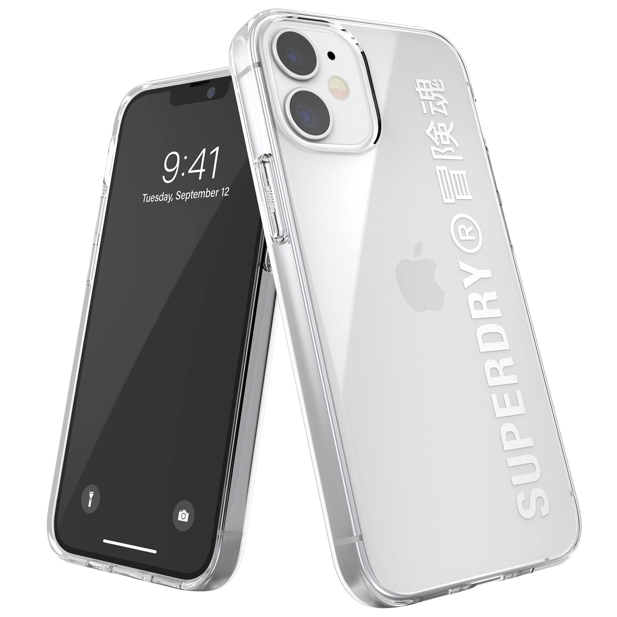 Superdry Mobile Phone Case Compatible with iPhone 12 Mini 5.4, Translucent Snap Case, Transparent Protective Case for iPhone 12 Mini 5.4, Transparent/Silver