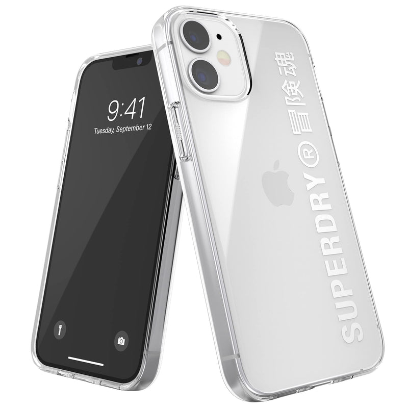 Superdry Mobile Phone Case Compatible with iPhone 12 Mini 5.4, Translucent Snap Case, Transparent Protective Case for iPhone 12 Mini 5.4, Transparent/Silver