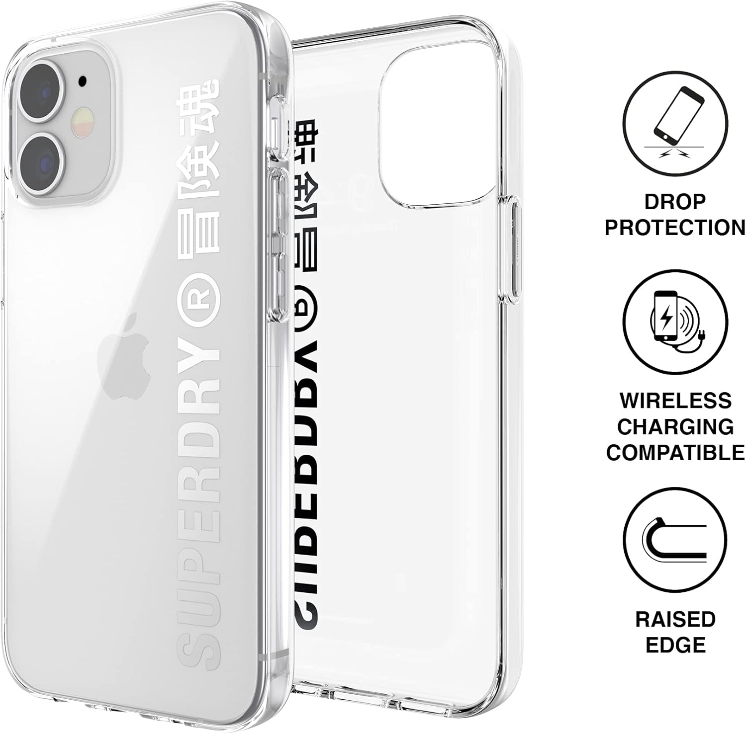 Superdry Mobile Phone Case Compatible with iPhone 12 Mini 5.4, Translucent Snap Case, Transparent Protective Case for iPhone 12 Mini 5.4, Transparent/Silver