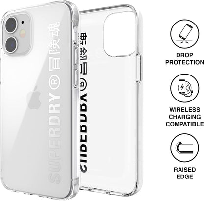 Superdry Mobile Phone Case Compatible with iPhone 12 Mini 5.4, Translucent Snap Case, Transparent Protective Case for iPhone 12 Mini 5.4, Transparent/Silver