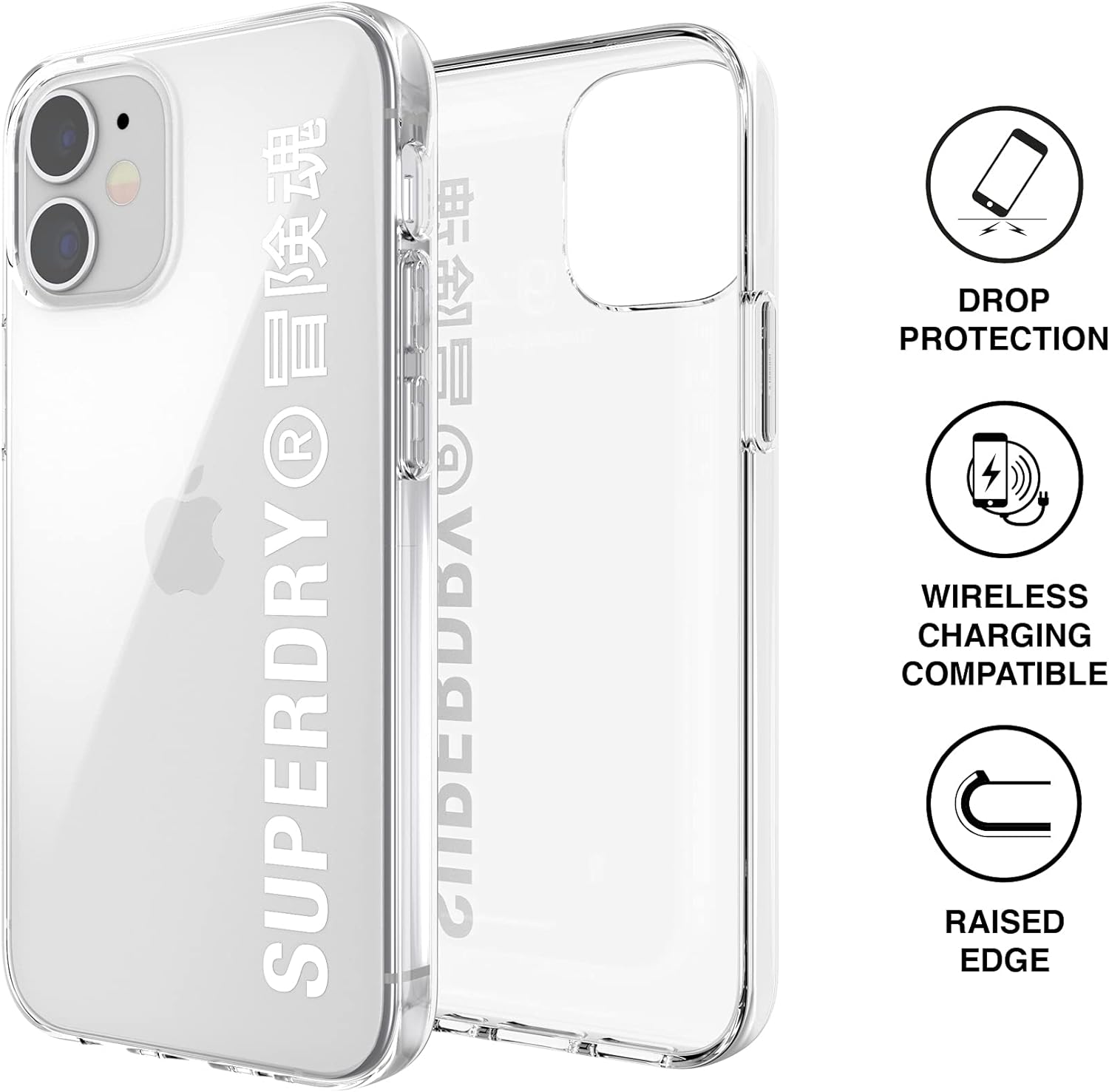 Superdry Custodia Compatibile con iPhone 12 Mini 5.4, Trasparente e Bianco, 42593