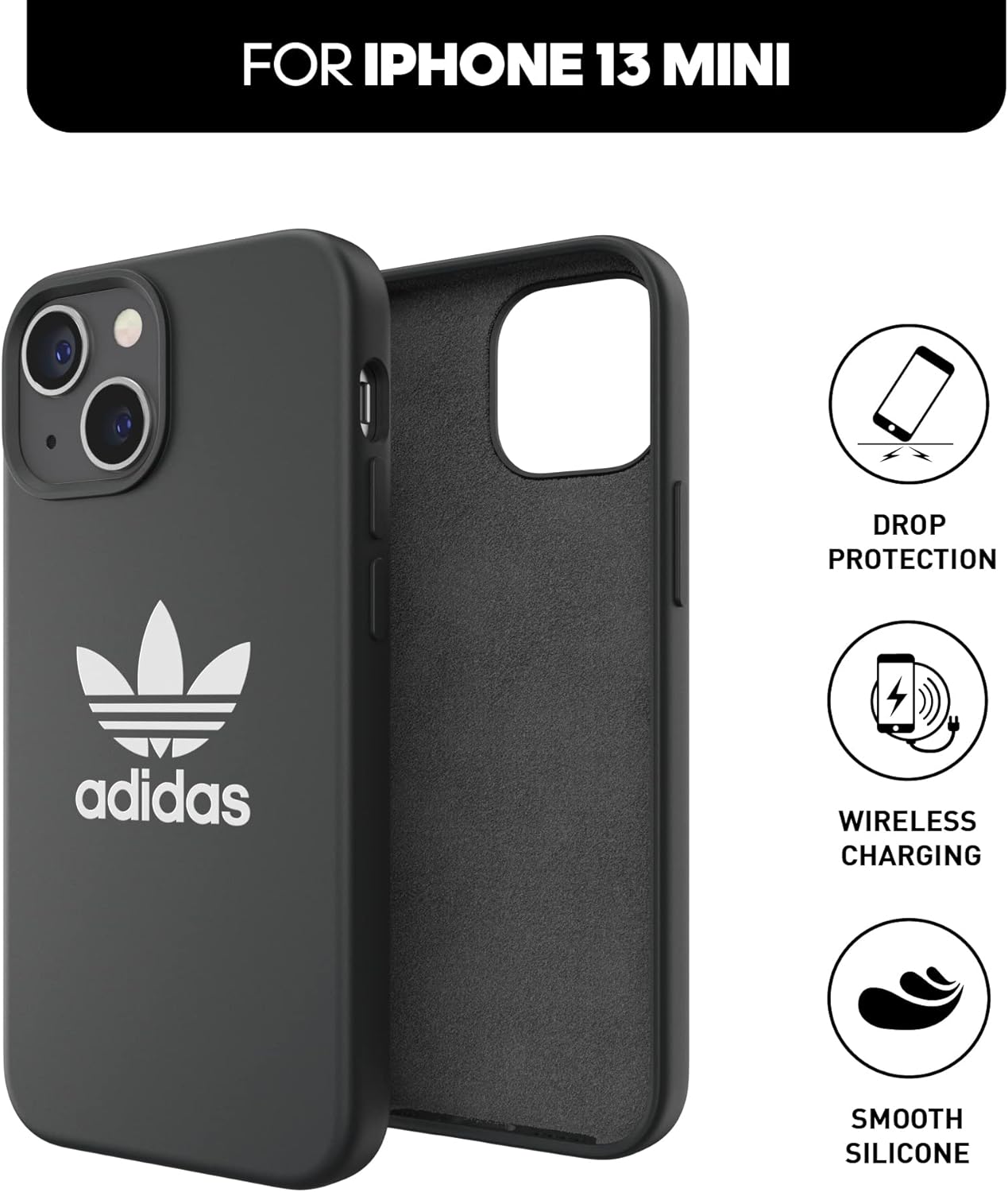 adidas Original Compatible for iPhone 13 mini Case, 5.4 inch, Case Tested Case, Shockproof Raised Edges, Premium Protective Silicone Case