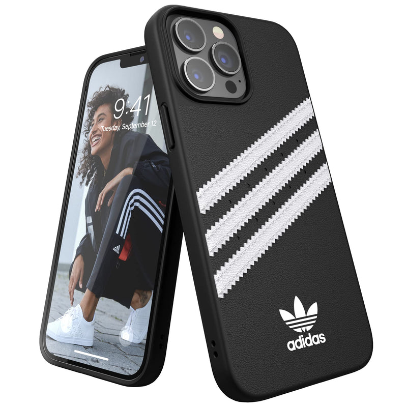 adidas Case Designed for iPhone 13 Pro Max 6.7, Drop-Tested Cases, Shockproof Raised Edges, Original Snap Case Protective Case, Black with White Stripes