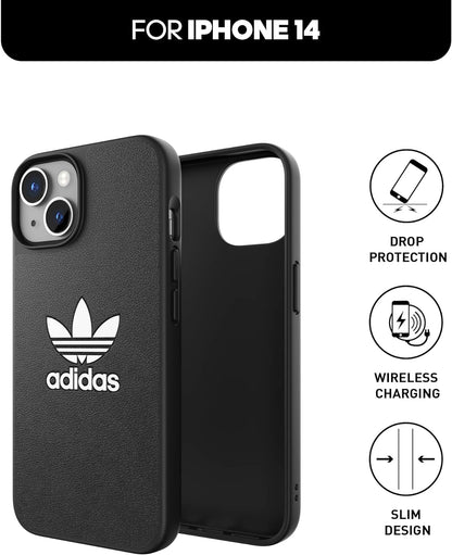 adidas Custodia progettata per iPhone 14 | Protezione antiurto | Compatibile con ricarica wireless | 6,1 pollici nero e bianco trifoglio | Custodia protettiva originale