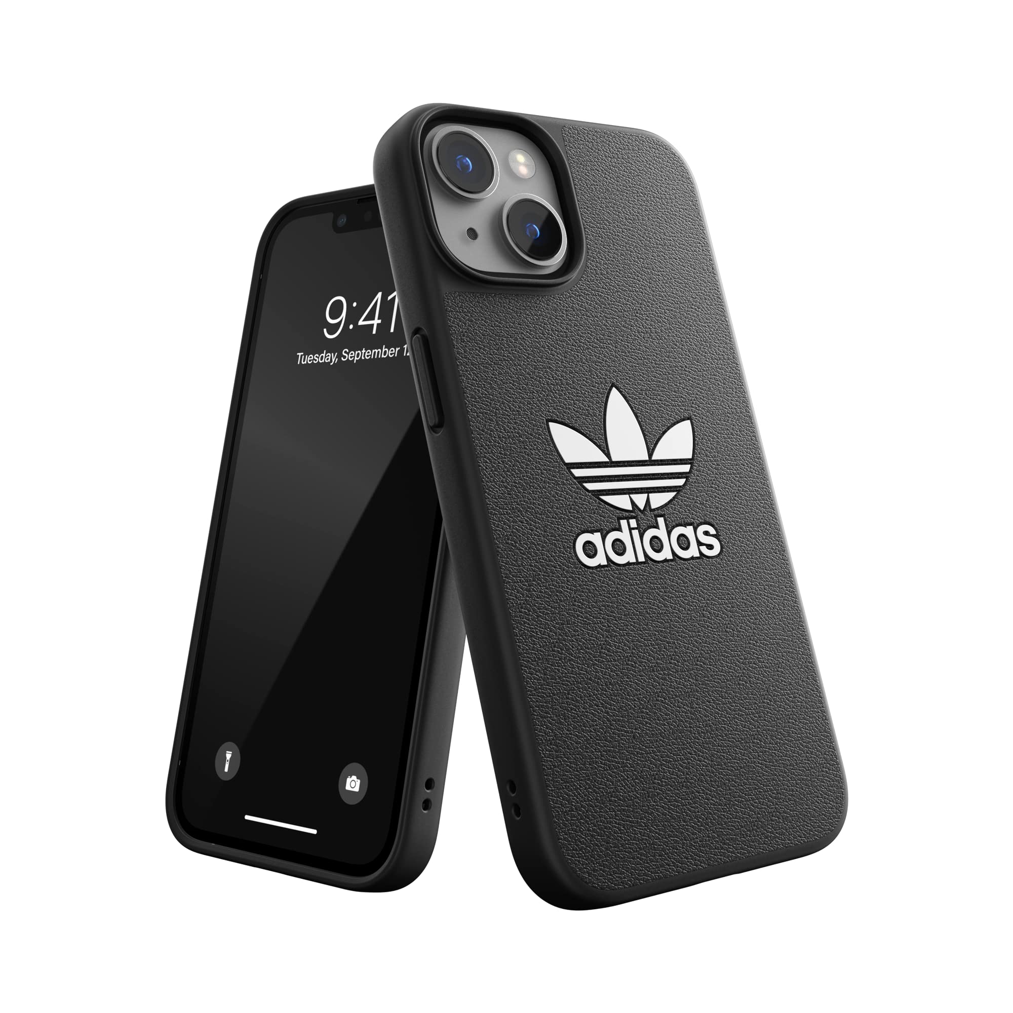 adidas Custodia progettata per iPhone 14 | Protezione antiurto | Compatibile con ricarica wireless | 6,1 pollici nero e bianco trifoglio | Custodia protettiva originale