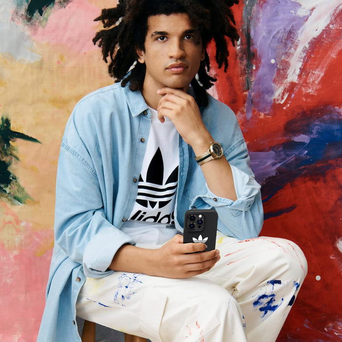 adidas Case Designed for iPhone 14 Plus | Shockproof Drop Protection | Wireless Charging Compatible | 6.7 Inch Black and White Trefoil Design | Protective Originals Mobile Phone Cover