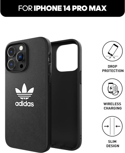 adidas Case Designed for iPhone 14 Pro Max | Shockproof Drop Protection | Wireless Charging Compatible | 6.7 Inch Black and White Trefoil Design | Protective Originals Mobile Phone Cover
