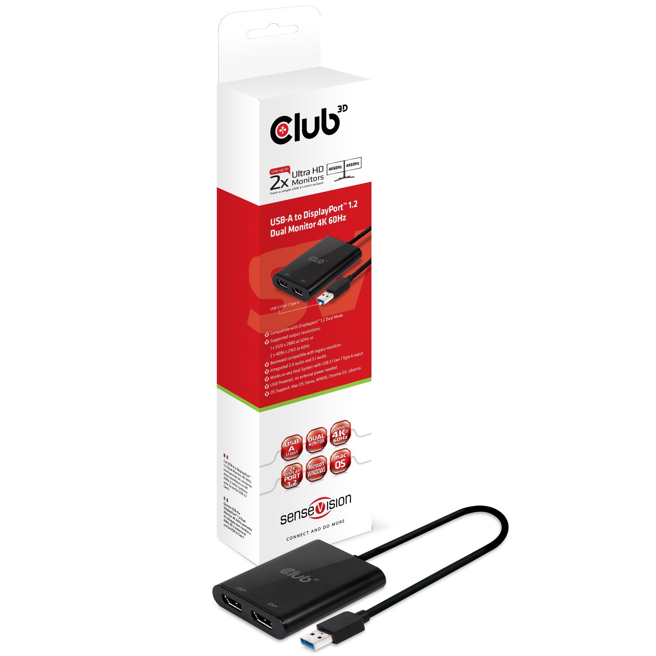 Club 3D USB A auf DisplayPort? 1.2 Dual Monitor 4K 60H USB A Stecker auf 2X DisplayPort Buchse schwarz