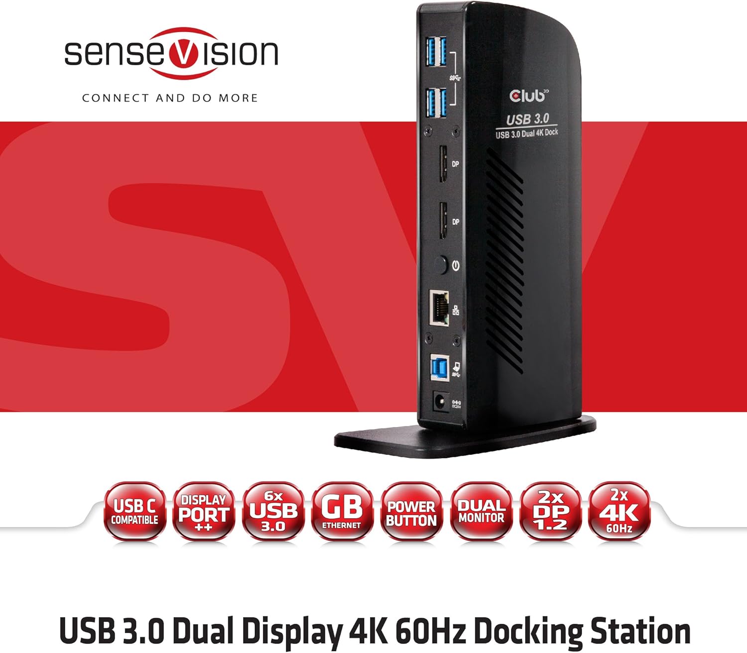 Club 3D CSV-1460 USB 3.0 Dual Display 4K 60Hz Docking Station Black
