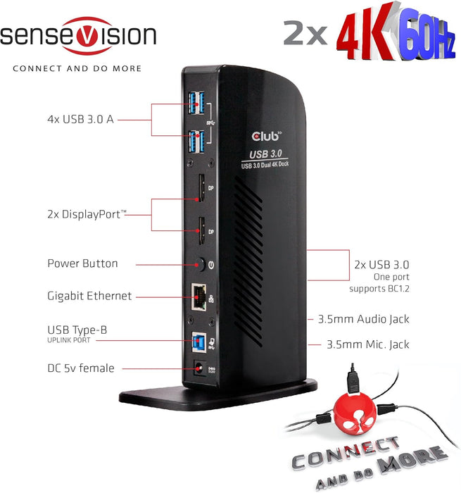 Club 3D CSV-1460 USB 3.0 Dual Display 4K 60Hz Docking Station Black