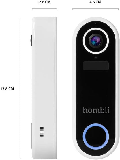 Hombli Smart doorbell (Full HD 1080p camera, 160 degree wide angle view, night vision mode, control via associated free Hombli app, voice control command via Alexa, Google Assistant & Siri
